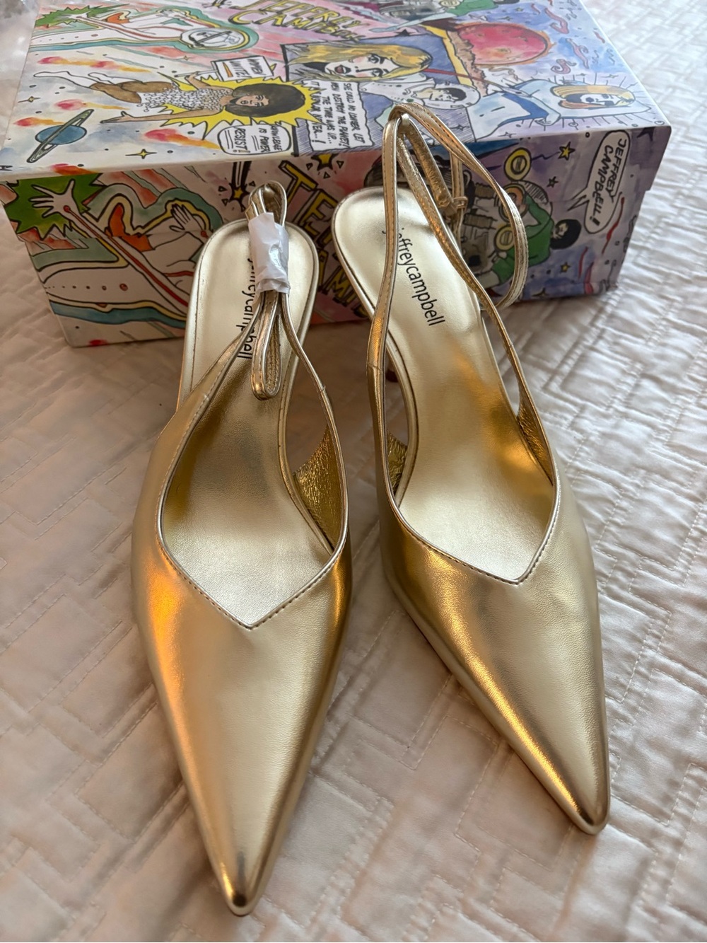 Jeffrey Campbell Gold Pointed Slingback Heels